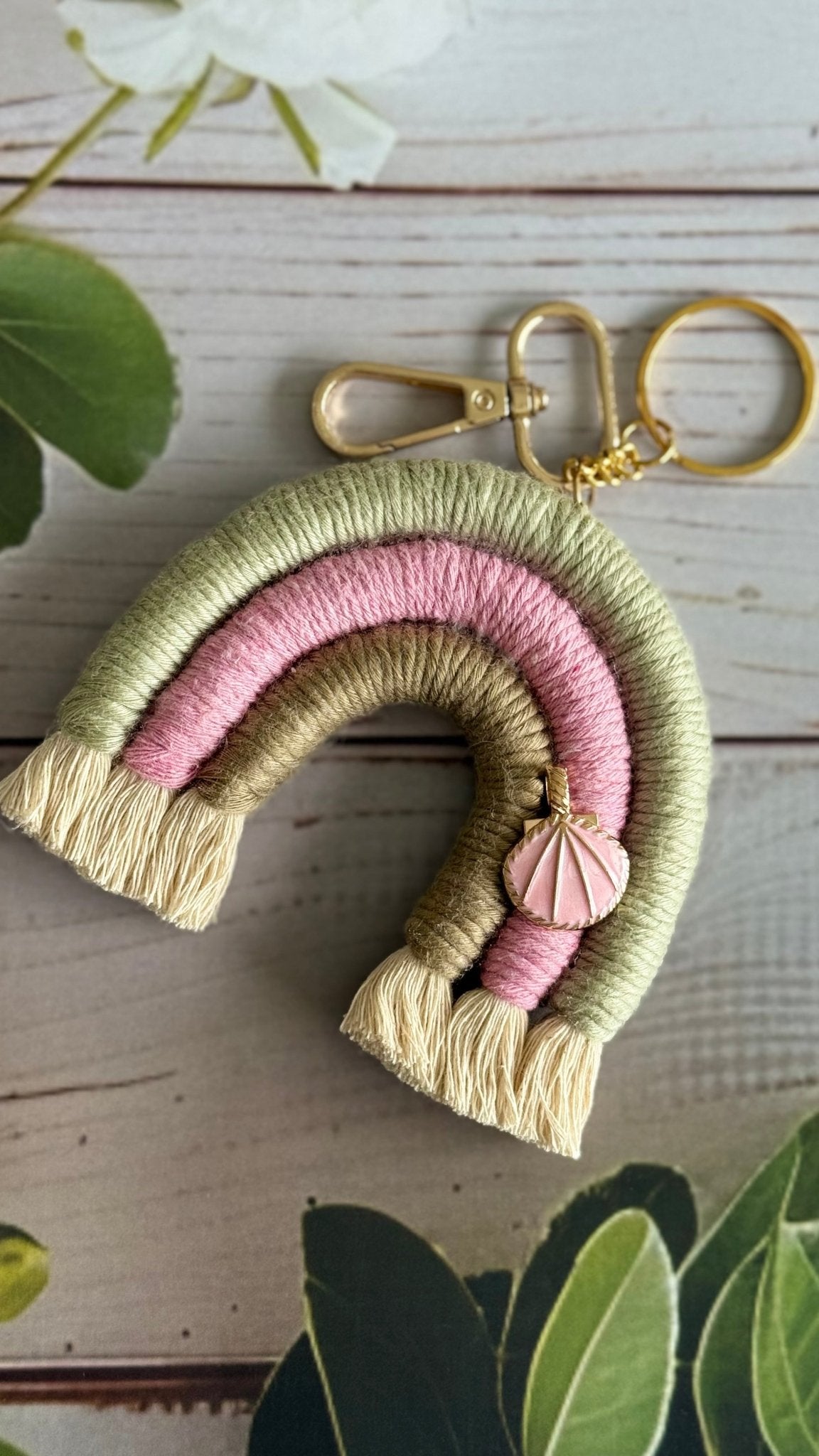 Macrame Rainbow Charm Keychain Handmade Boho Keychain – Gift on Brown Living™. SKU: RBWCK007. Img 6.