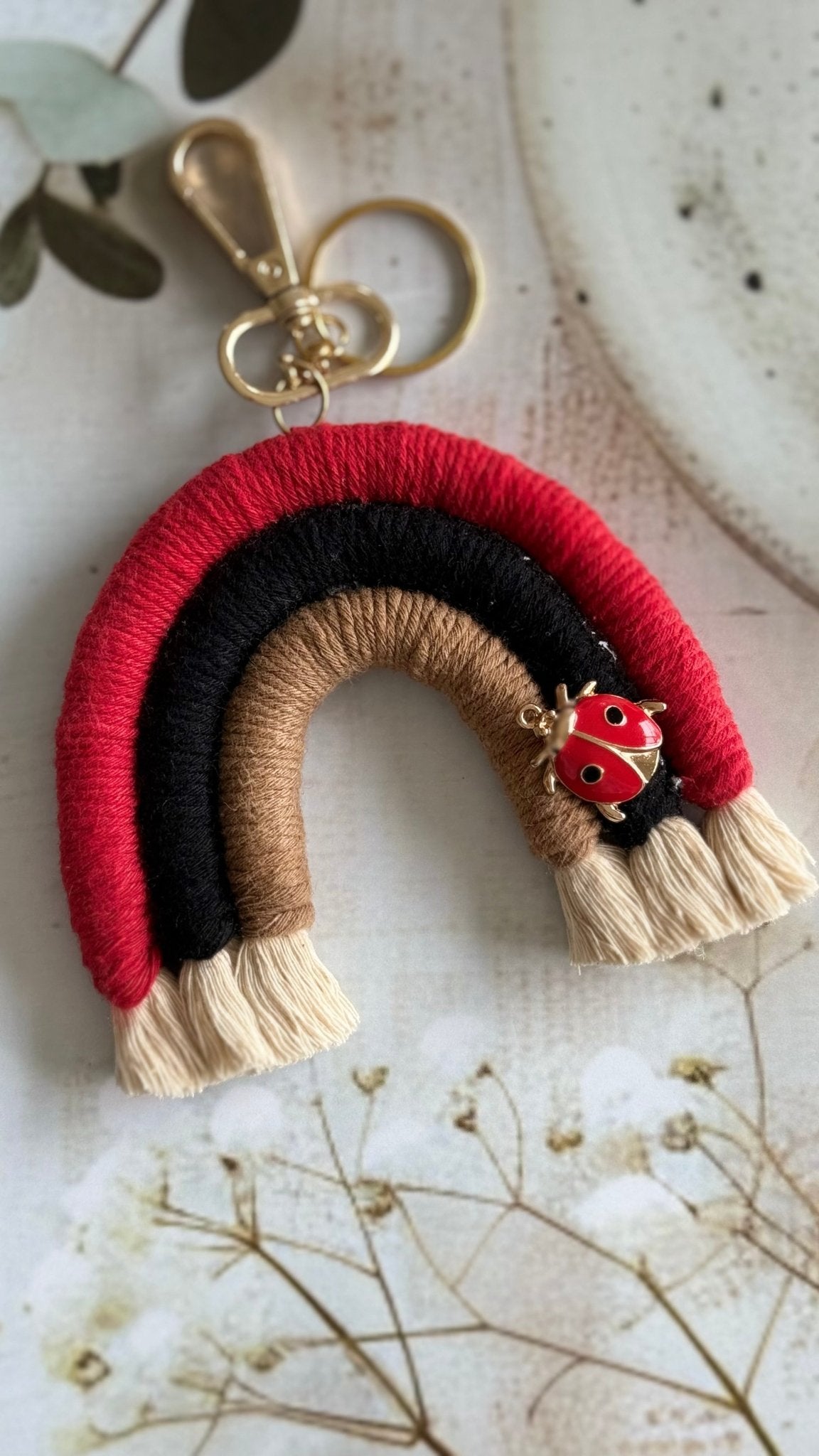 Macrame Rainbow Charm Keychain Handmade Boho Keychain – Gift on Brown Living™. SKU: RBWCK007. Img 3.