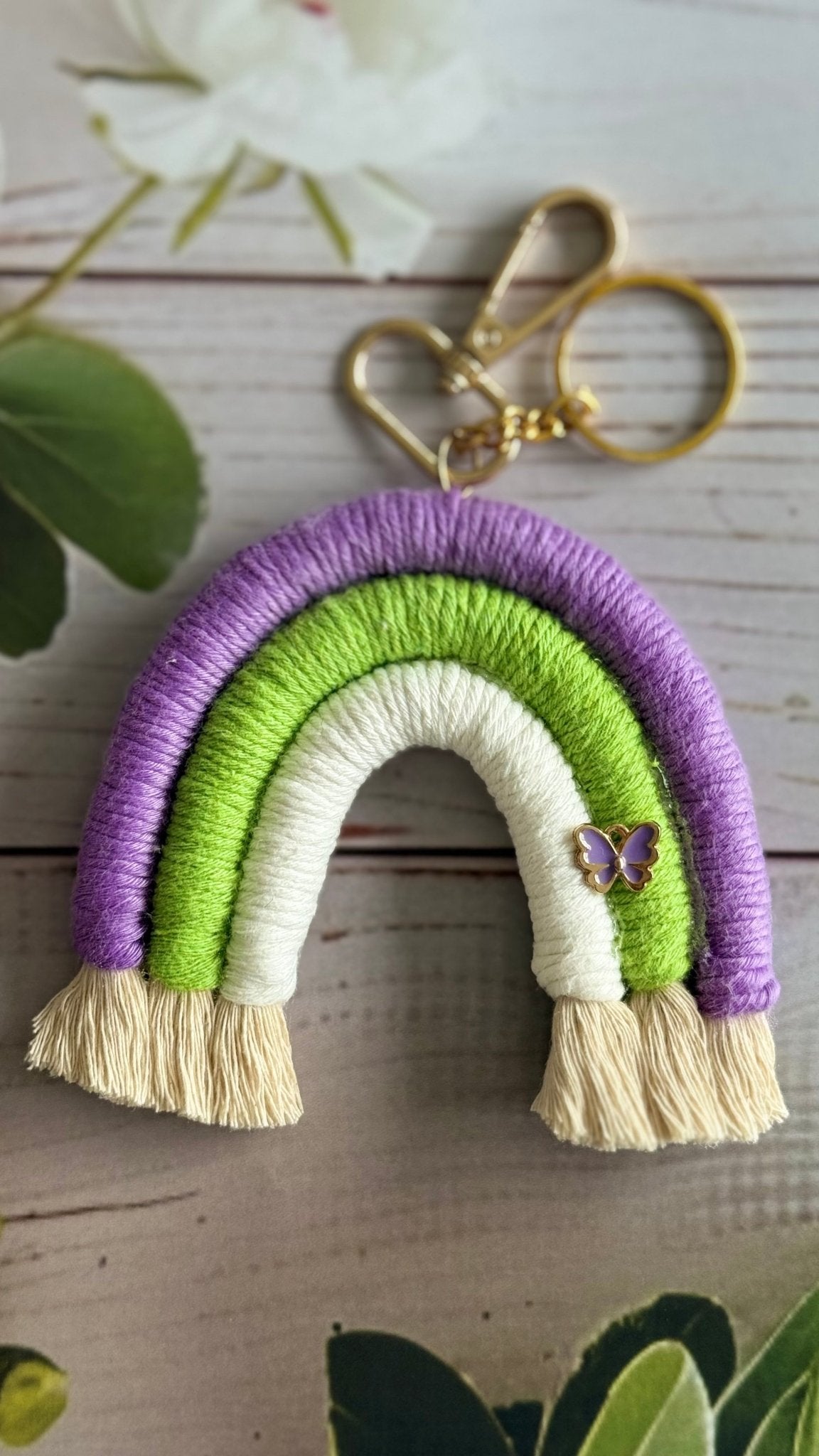 Macrame Rainbow Charm Keychain Handmade Boho Keychain – Gift on Brown Living™. SKU: RBWCK007. Img 2.