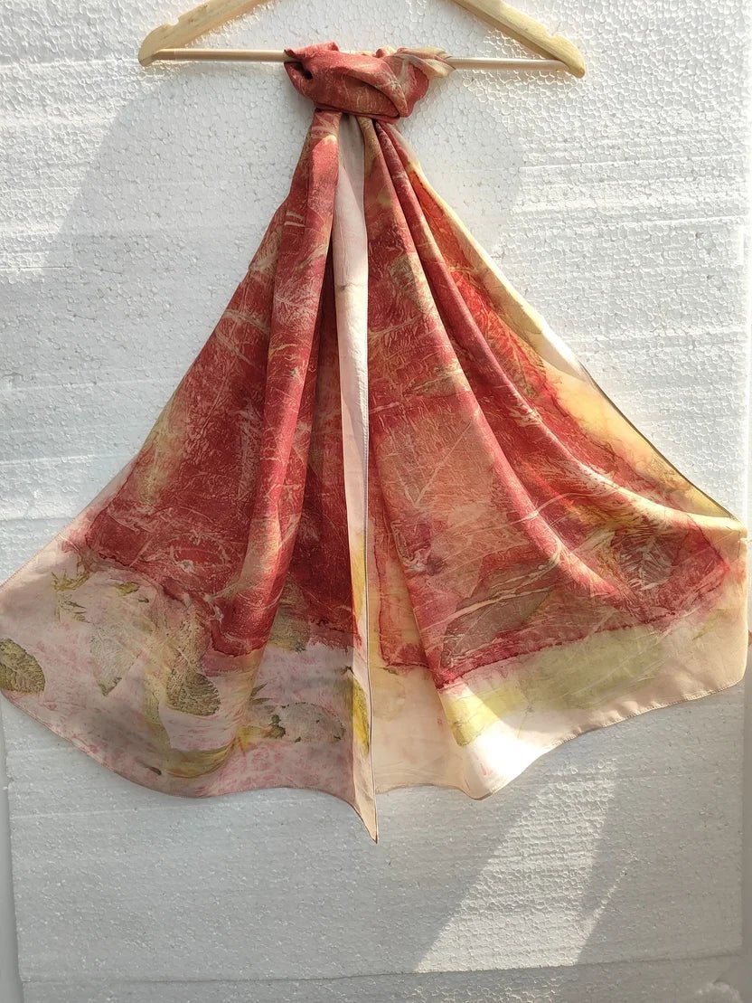 Madder Guava & Herbs Pure Silk Scarf | Handcrafted Silk Stole – Womens Scarf on Brown Living™. SKU: PS9. Img 4.