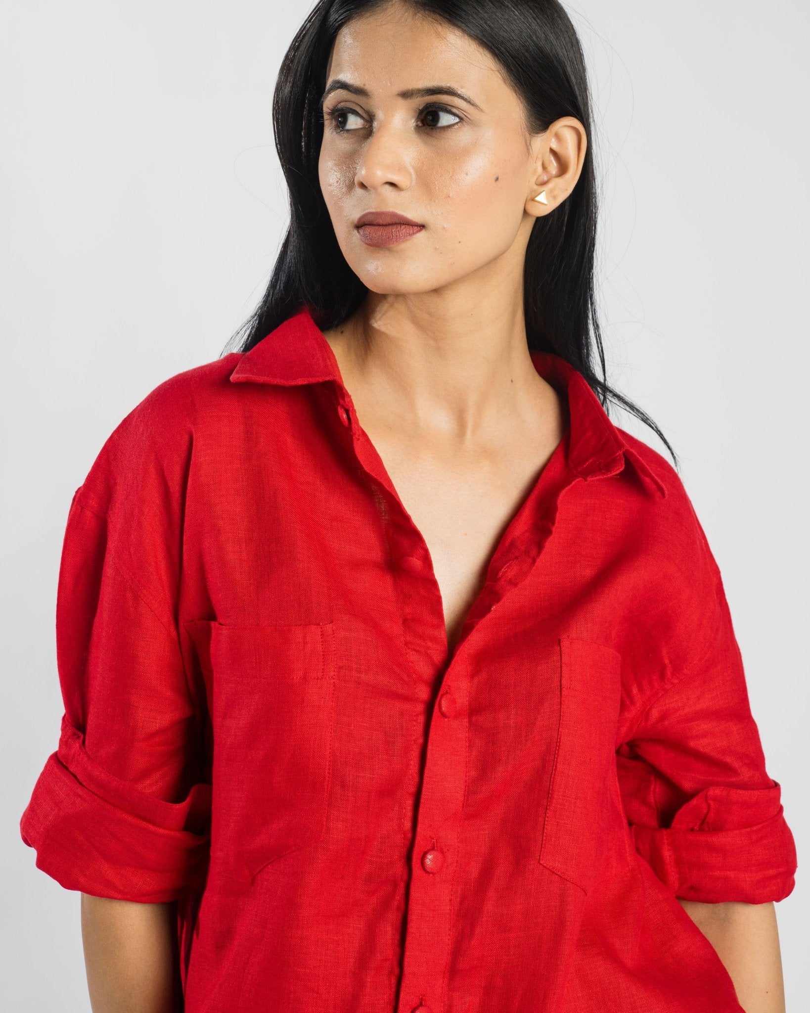 Madder Linen Shirt For Women Natural Dyed Linen Top – Womens Shirt on Brown Living™. SKU: LIN-MAD-XXS. Img 1.