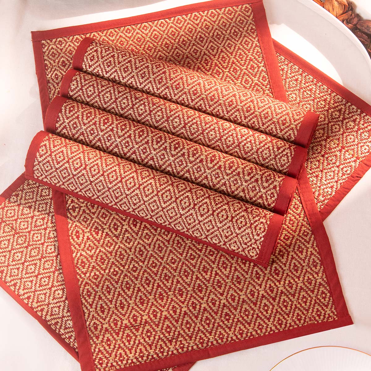 Madurkathi Diamond Placemats (Set of 6) – Table Linens on Brown Living™. SKU: MKDMAT004E-n. Img 1.
