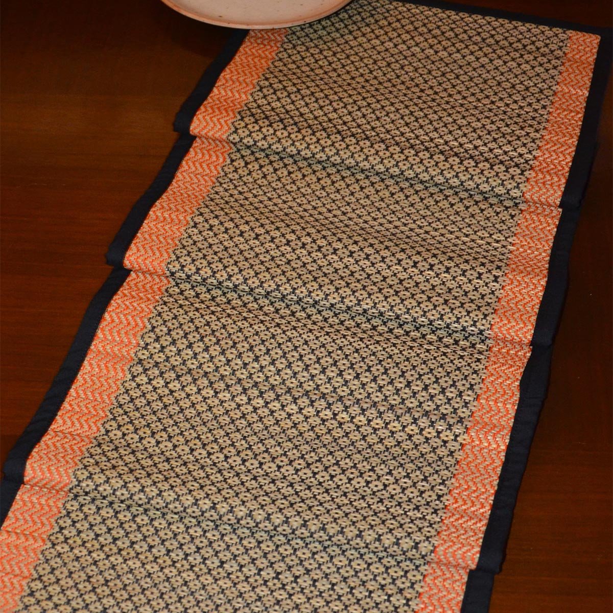 Madurkathi Diamond Table Runner – Table Linens by DHARINI available on Brown Living™. Black Orange . SKU: MKDRUN005E - n. Img 1.
