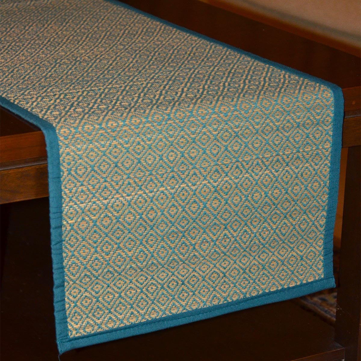 Madurkathi Diamond Table Runner – Table Linens by DHARINI available on Brown Living™. Blue . SKU: MKDRUN005C - n. Img 10.
