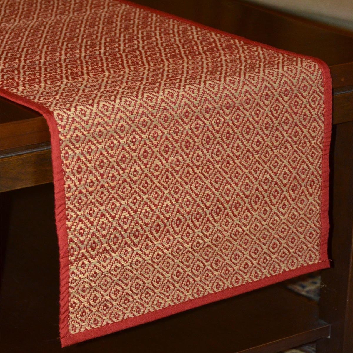 Madurkathi Diamond Table Runner – Table Linens by DHARINI available on Brown Living™. Maroon . SKU: MKDRUN005D - n. Img 8.