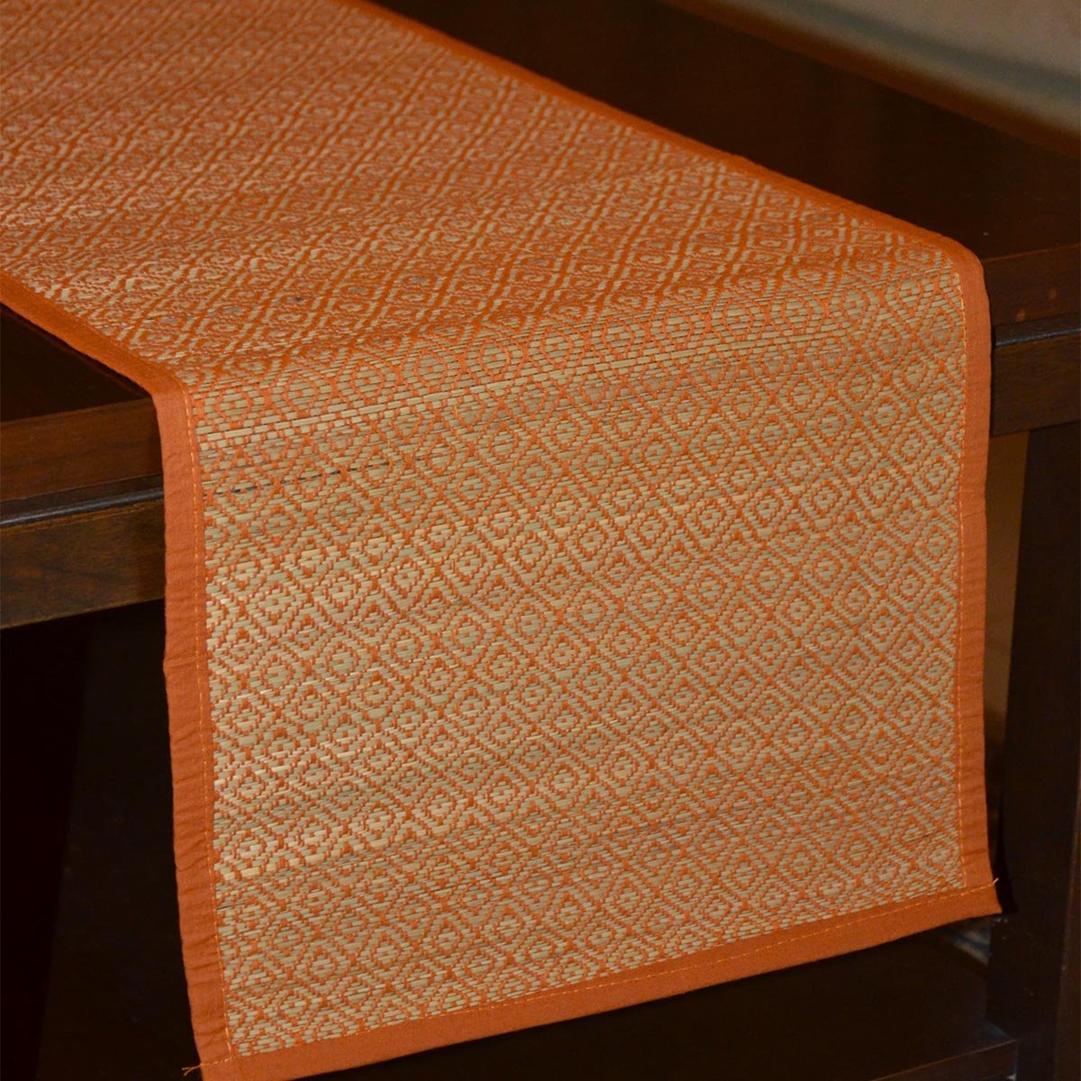 Madurkathi Diamond Table Runner – Table Linens by DHARINI available on Brown Living™. Orange . SKU: MKDRUN005A - n. Img 4.