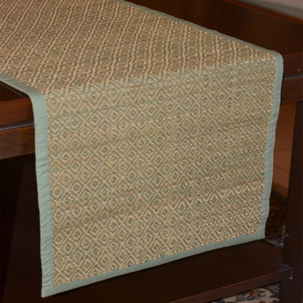 Madurkathi Diamond Table Runner – Table Linens by DHARINI available on Brown Living™. Pista Green . SKU: MKDRUN005B - n. Img 6.