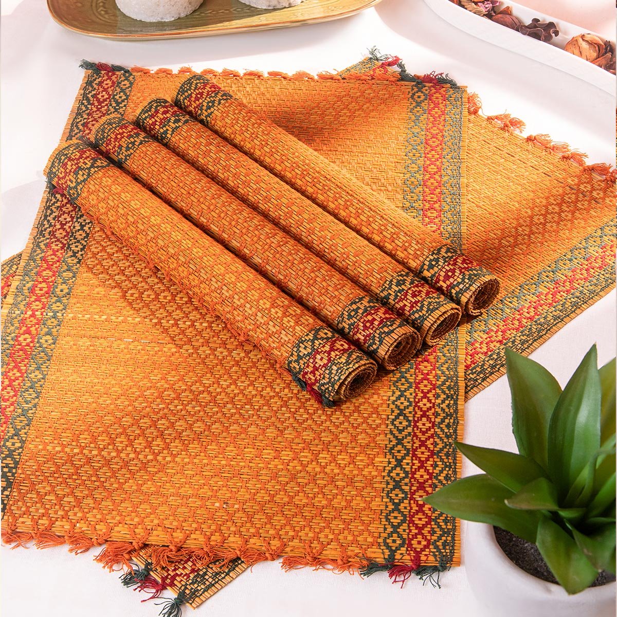 Madurkathi Tassels Placemats (Set of 6) – Table Linens on Brown Living™. SKU: MKTMAT013B-n. Img 8.