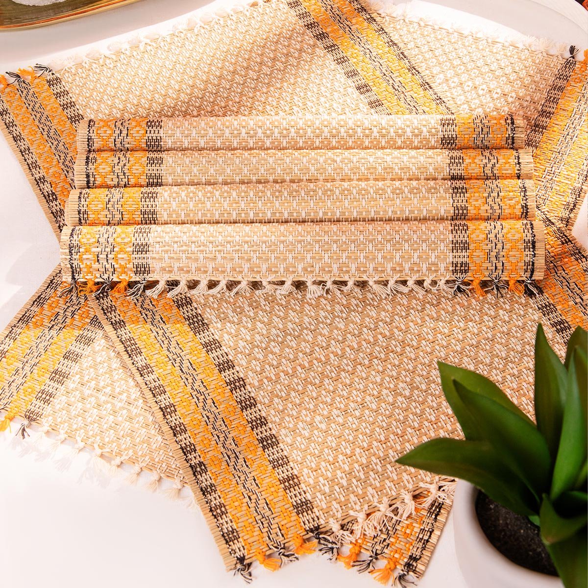 Madurkathi Tassels Placemats (Set of 6) – Table Linens on Brown Living™. SKU: MKTMAT013B-n. Img 9.