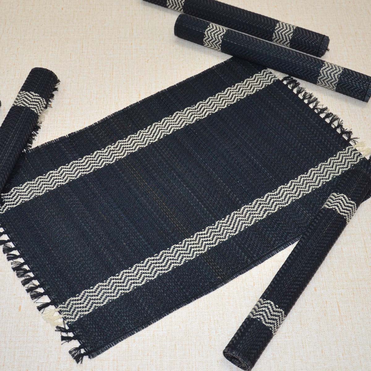 Madurkathi Tassels Placemats (Set of 6) – Table Linens by DHARINI available on Brown Living™. Charcoal . SKU: MKTMAT013D - n. Img 9.