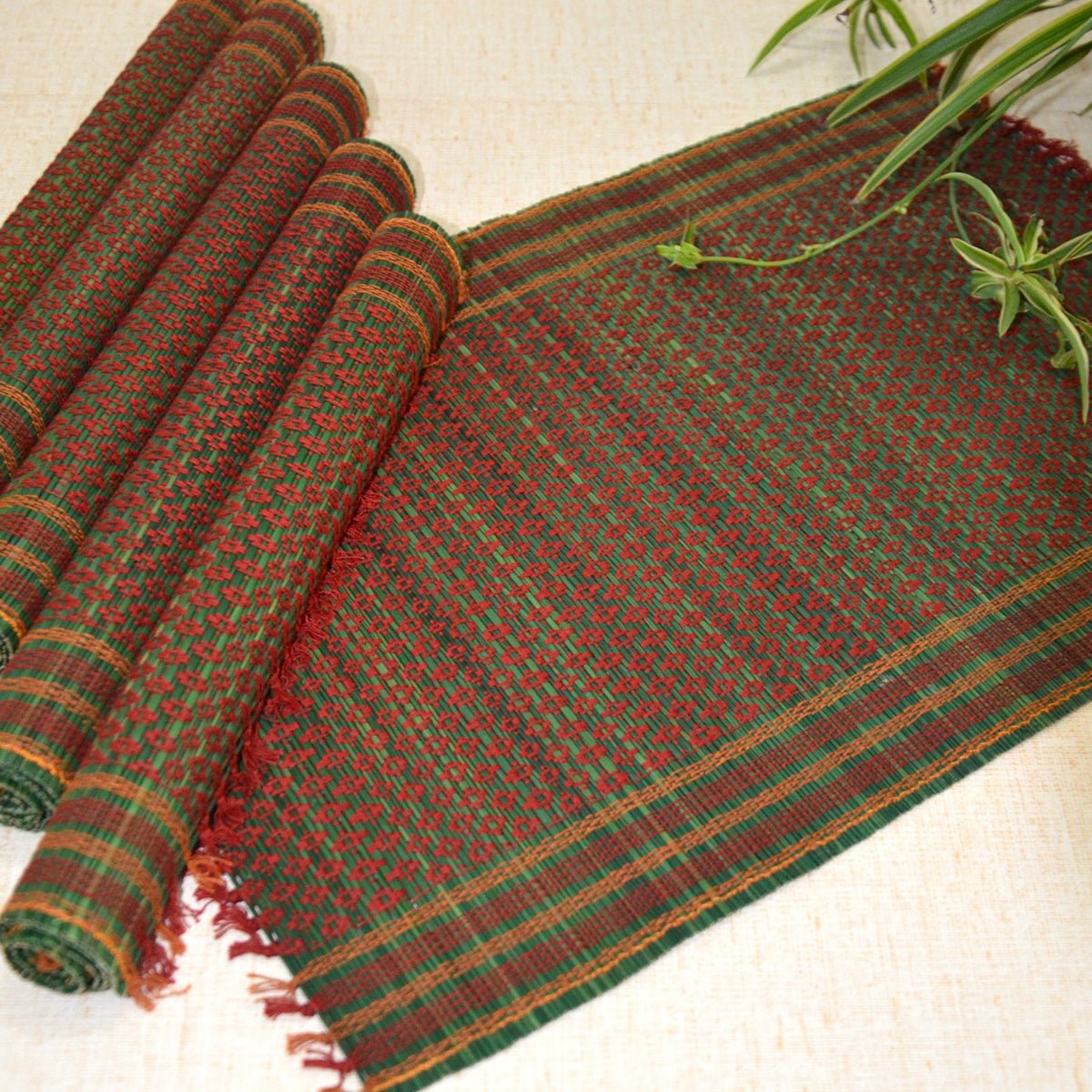 Madurkathi Tassels Placemats (Set of 6) – Table Linens by DHARINI available on Brown Living™. Green . SKU: MKTMAT013F - n. Img 11.