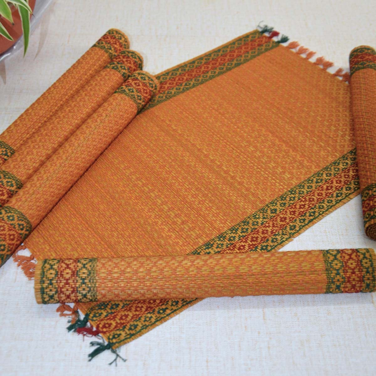 Madurkathi Tassels Placemats (Set of 6) – Table Linens by DHARINI available on Brown Living™. Mustard . SKU: MKTMAT013B - n. Img 7.