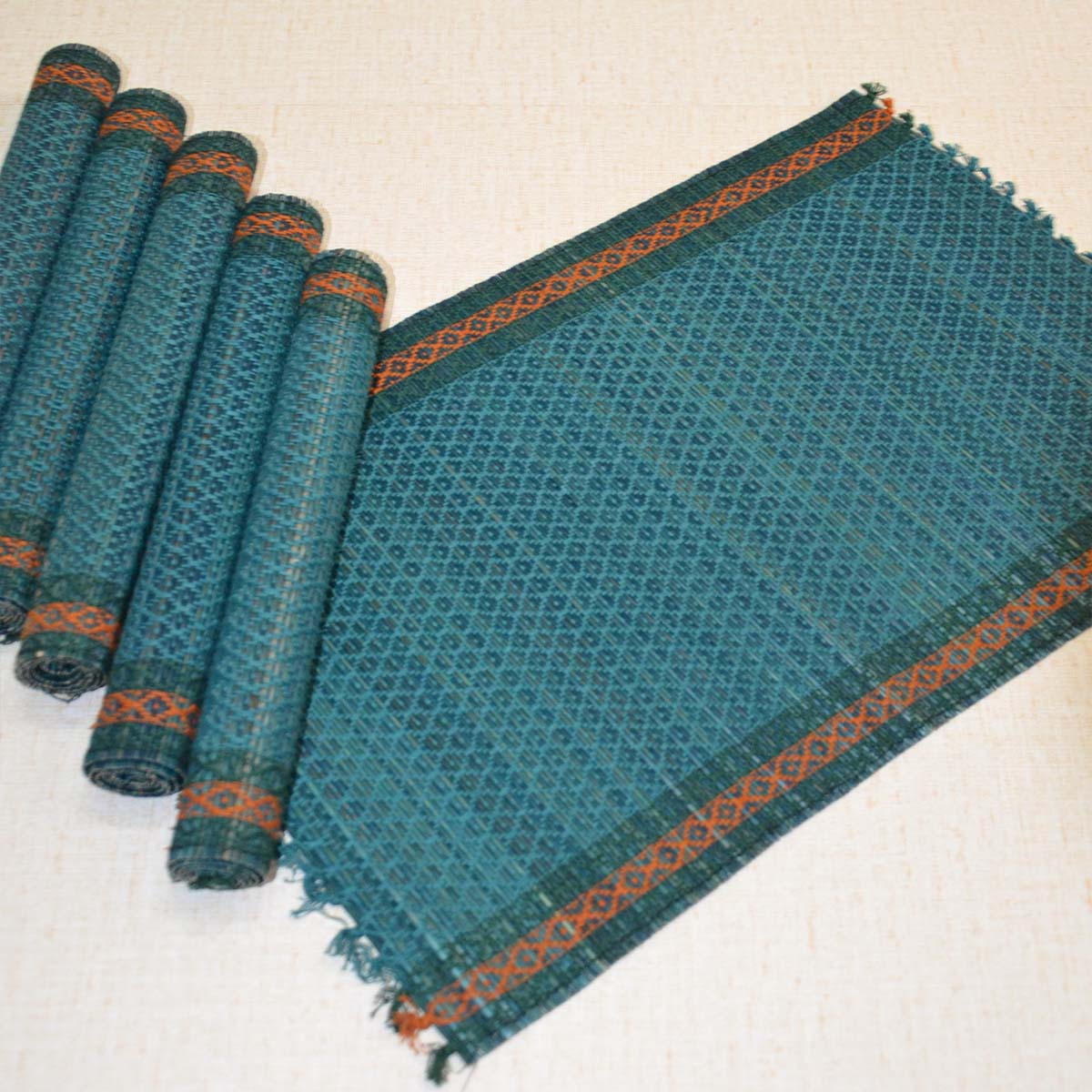 Madurkathi Tassels Placemats (Set of 6) – Table Linens by DHARINI available on Brown Living™. Teal . SKU: MKTMAT013E - n. Img 5.