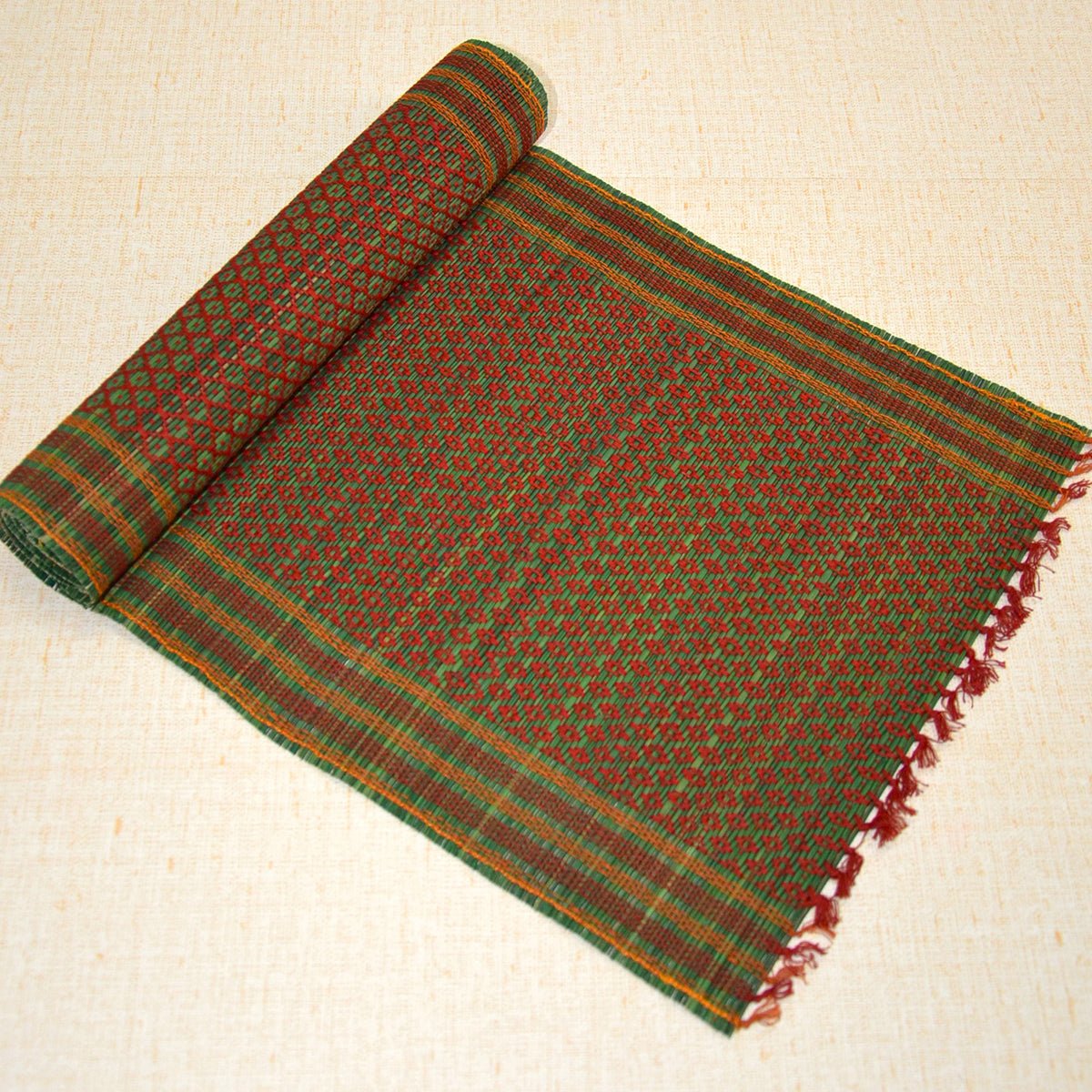 Madurkathi Tassels Table Runner – Table Linens by DHARINI available on Brown Living™. Green . SKU: MKTRUN014F - n. Img 7.