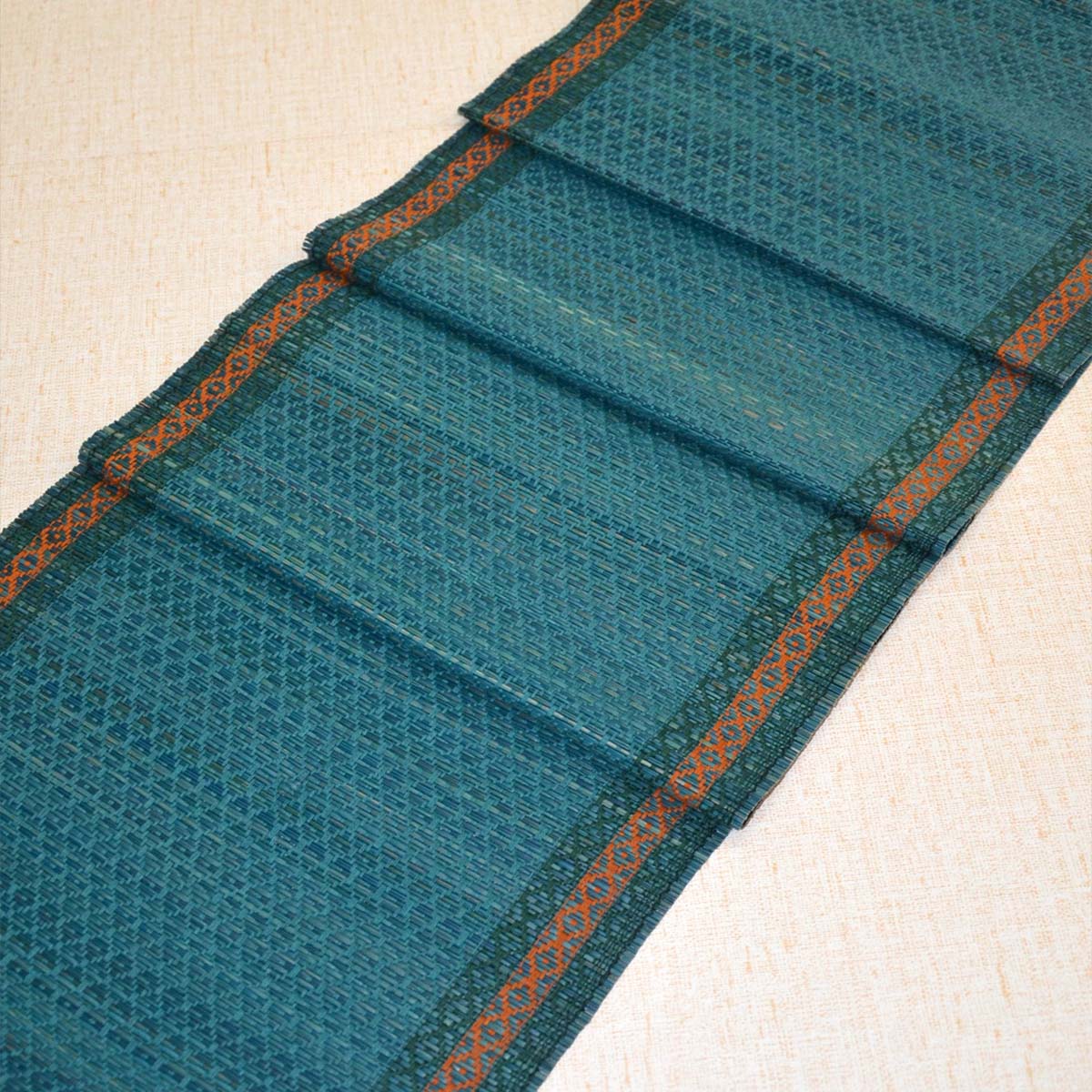 Madurkathi Tassels Table Runner – Table Linens by DHARINI available on Brown Living™. Teal . SKU: MKTRUN014E - n. Img 2.
