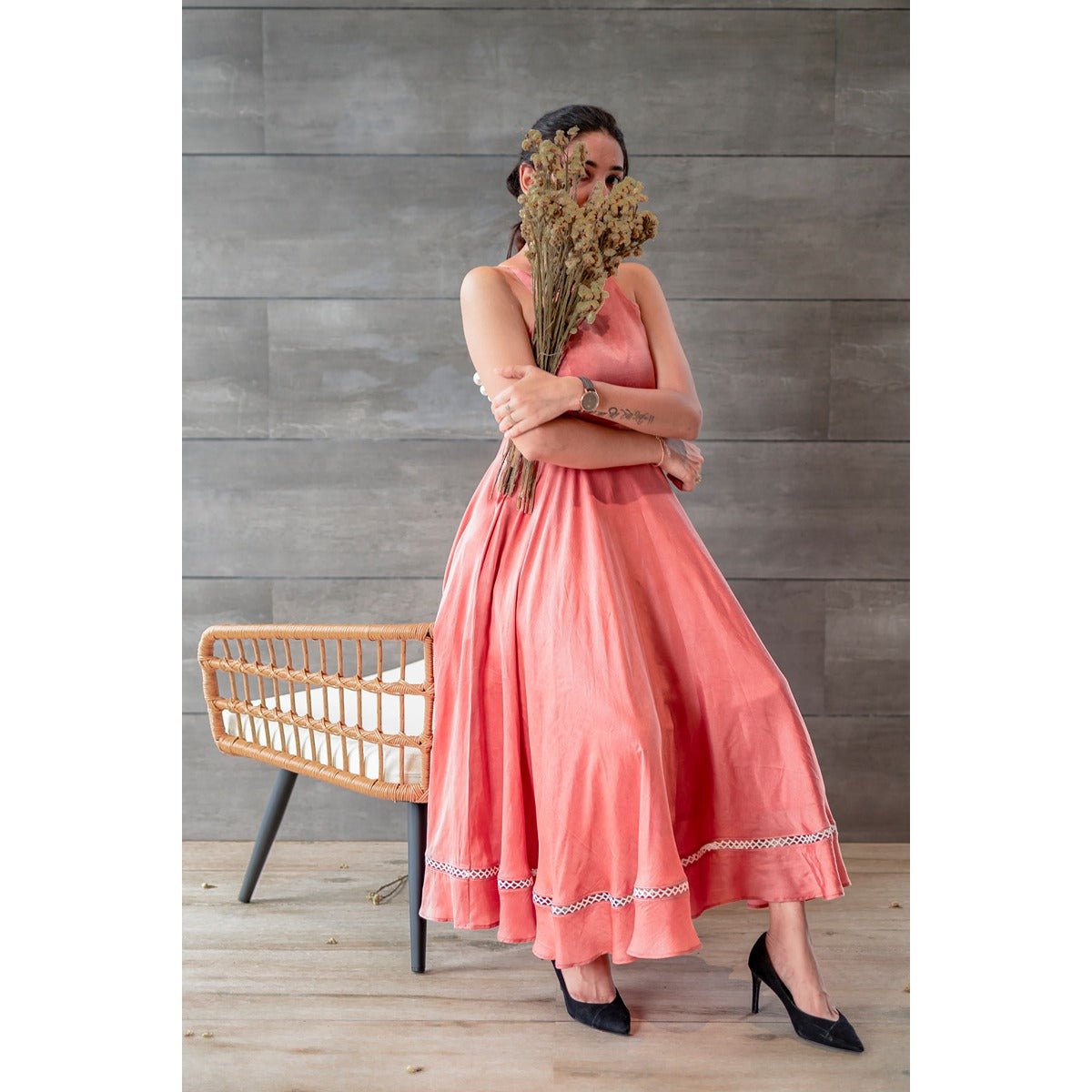 Mae Tea Length Dress | Elegant Midi Dress for Women |Timeless Occasion – Womens Dress on Brown Living™. SKU: TMS0159-XS. Img 5.