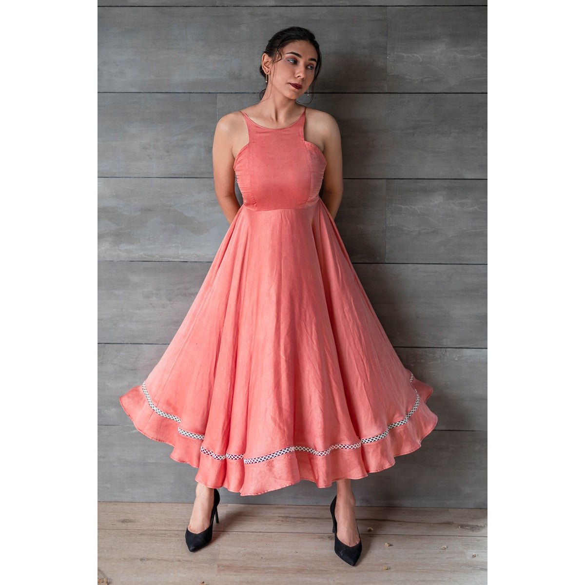 Mae Tea Length Dress | Elegant Midi Dress for Women |Timeless Occasion – Womens Dress on Brown Living™. SKU: TMS0159-XS. Img 4.