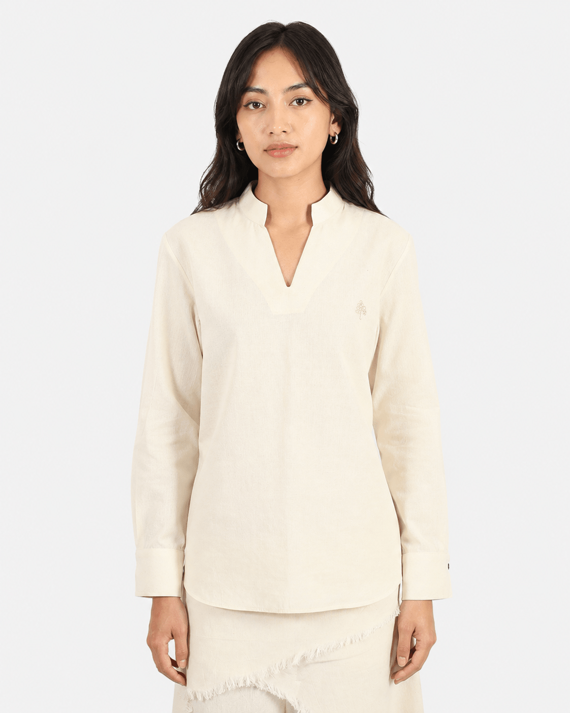 Mandarin Collar Pullover Shirt – Minimalist Style with Modern Comfort – Womens Shirt on Brown Living™. SKU: ACB2026003. Img 5.