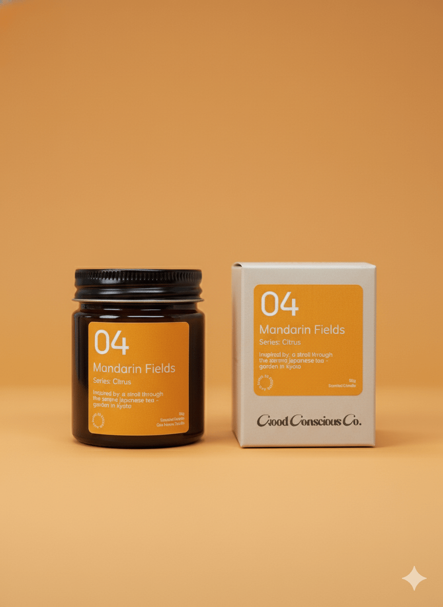 Mandarin Fields Soy Wax Candle | Citrusy Fresh | Handmade & Vegan – Candles & Fragrances on Brown Living™. SKU: 04MFAJ90. Img 3.