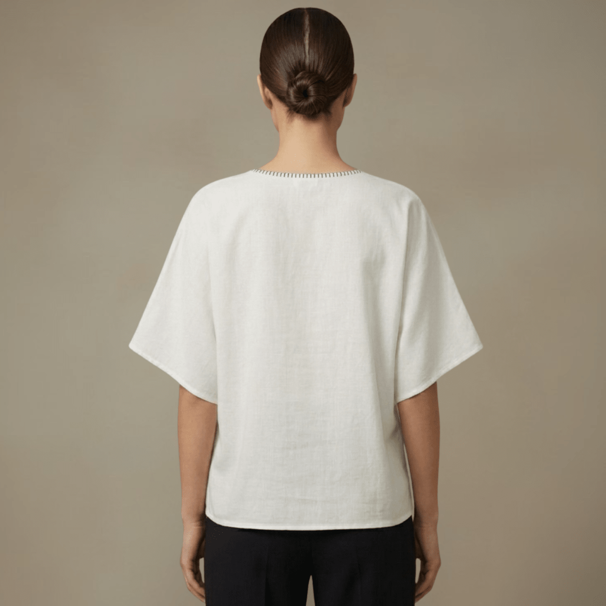 Mangalagiri Cotton Anti - Fit Top | Hand - Painted Black Floral – Womens Top on Brown Living™. SKU: ASMMBFM. Img 4.