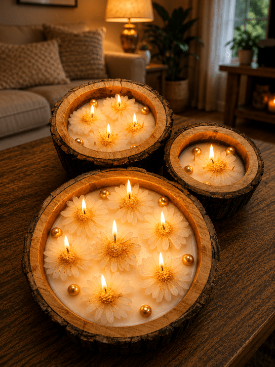 Mango wood Candles in 3 Concentric sizes – Candles & Fragrances on Brown Living™. SKU: SN1151. Img 3.