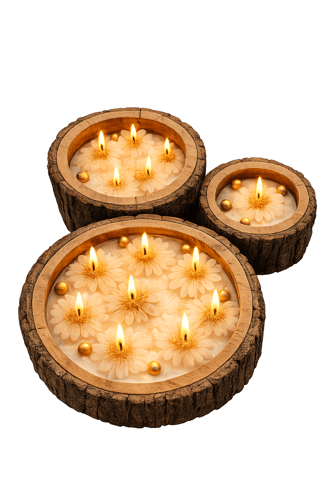 Mango wood Candles in 3 Concentric sizes – Candles & Fragrances on Brown Living™. SKU: SN1151. Img 2.