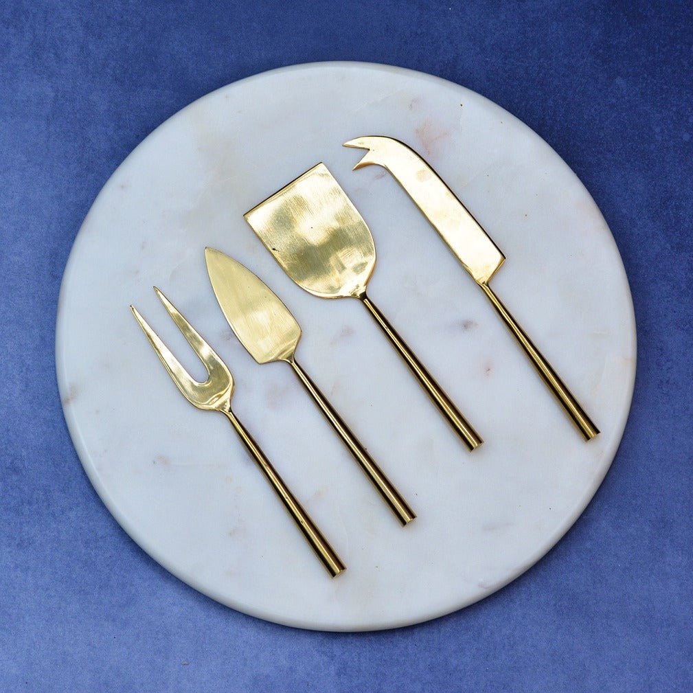 Marble & Brass Cheese Board with Knives – Kitchen Tools on Brown Living™. SKU: CT1. Img 1.
