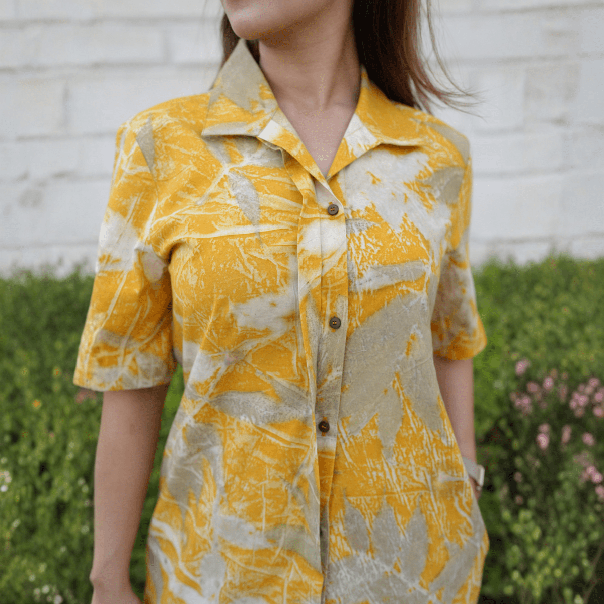 Marigold Leaftrace Eco - Printed Shirt Dress for Women | Organic Cotton – Womens Co - Ord Sets on Brown Living™. SKU: AAYU-0061. Img 2.