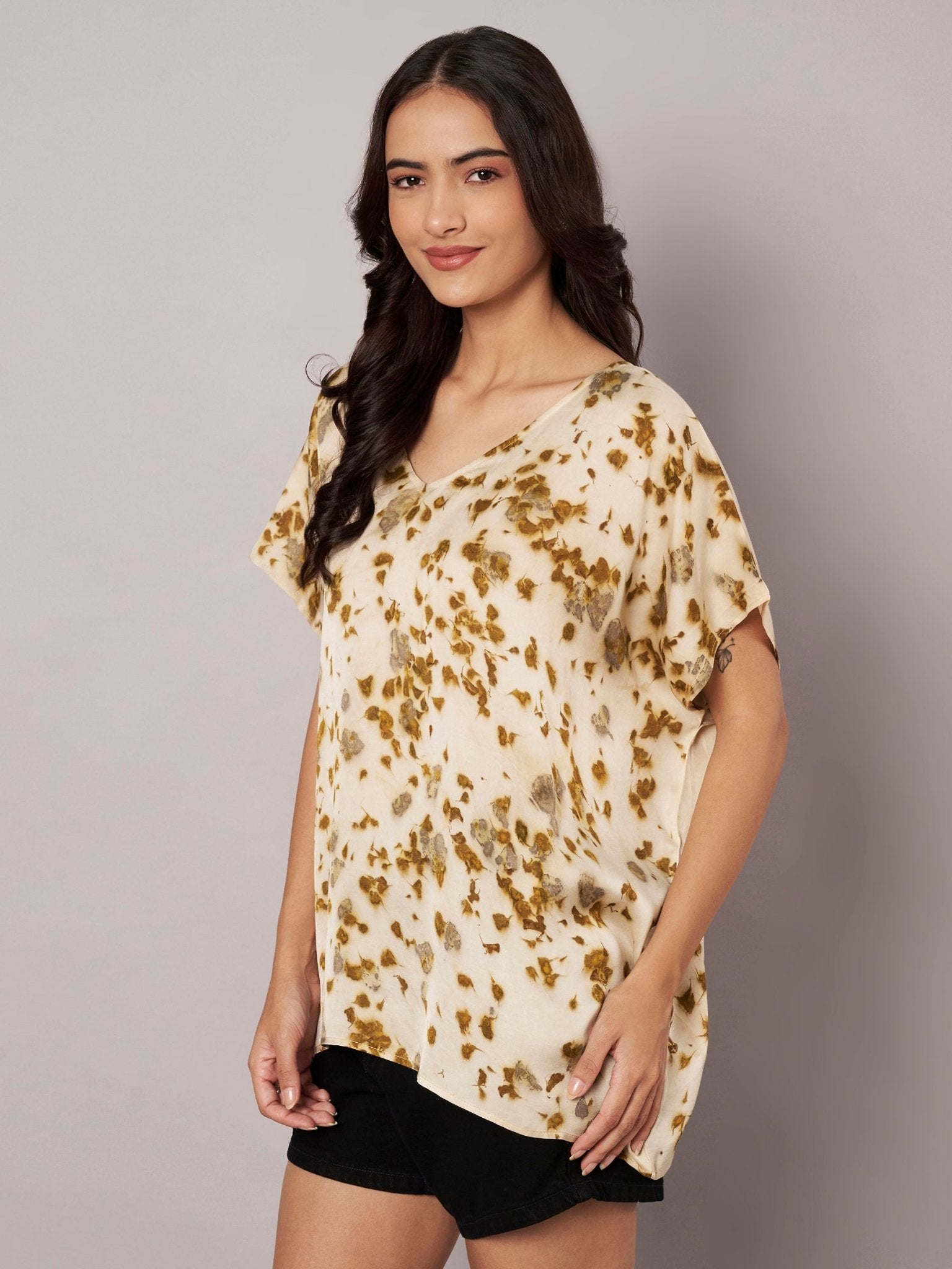 Marigold Petal Kaftan Flared Top Free Size for Women – Womens Top on Brown Living™. SKU: fst4. Img 8.