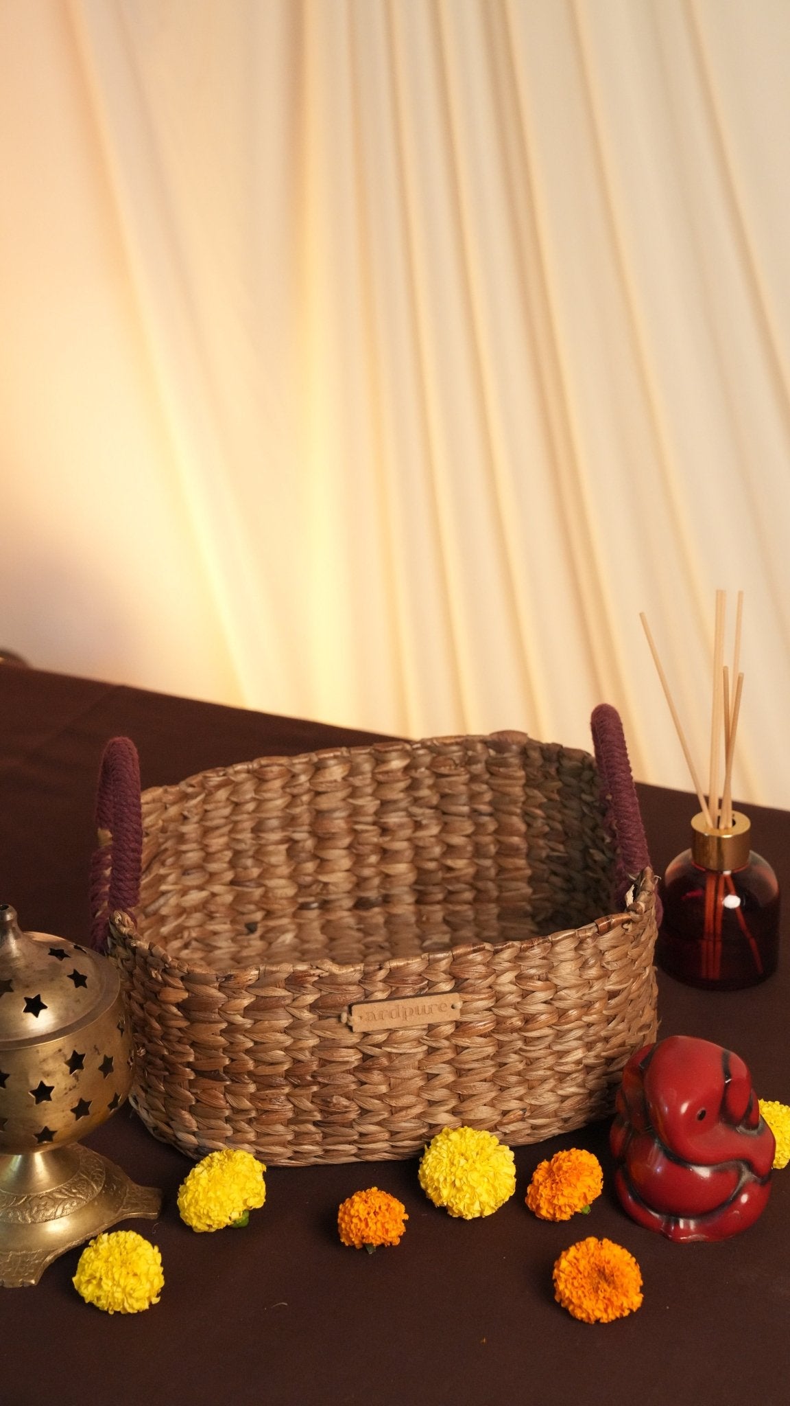 Maroon Cord Basket | Multi - Purpose Storage Organiser for Home & Office – Baskets & Boxes on Brown Living™. SKU: 103SW. Img 3.