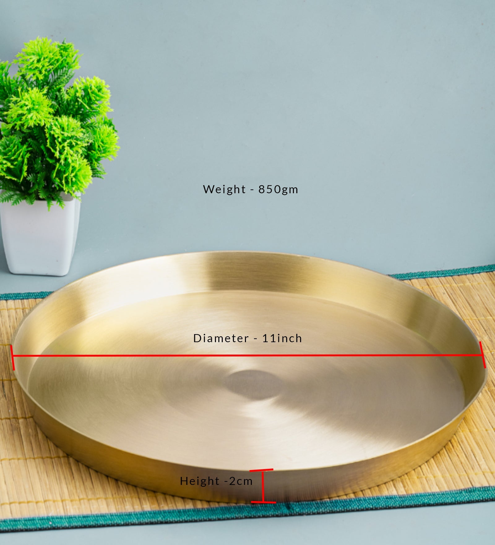 Matt Finish Bronze Handmade Thali Plate Large – Dinner Set on Brown Living™. SKU: Bronze-Thali-Plate-460g-packof1. Img 3.