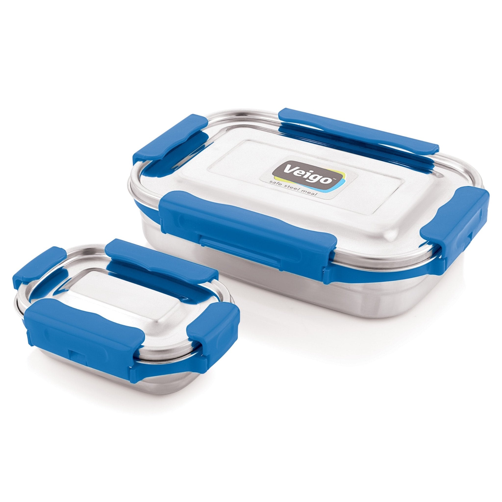 MaxoSteel Leakproof Jumbo Steel Lunch Box with Veg Box – Lunch Box on Brown Living™. SKU: Veigo_MaxoSteel_Jumbo_DarkBlue. Img 13.
