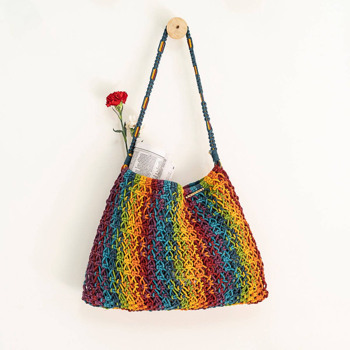 Maya Blended Striped Hand - Knotted Tote | Artisan Handmade Bag – Tote Bag on Brown Living™. SKU: S23MCMAYTO167-BL. Img 1.