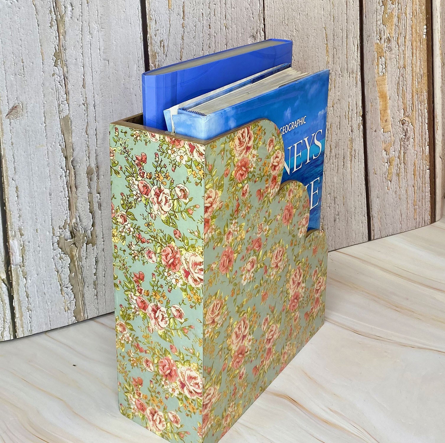 MDF Gold Foil Wooden Magazine Holder | Elegant Home Organizer – Organisers on Brown Living™. SKU: MJ00015DR. Img 4.