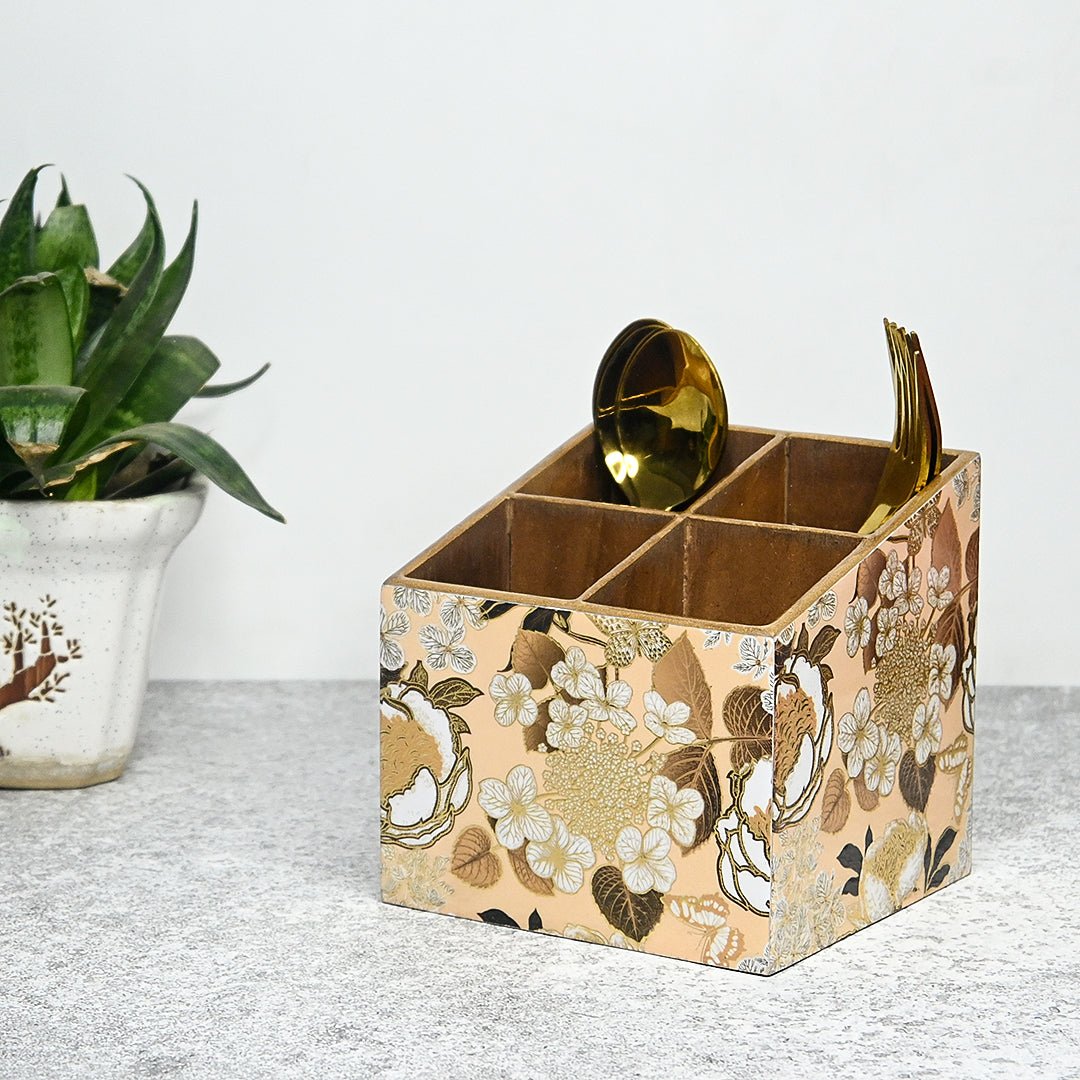 MDF Multipurpose Cutlery Organizer (4 Divisions) – Kitchen Organizers by The Mohraj available on Brown Living™. Wooden Floret . SKU: MJ00109TAF. Img 10.