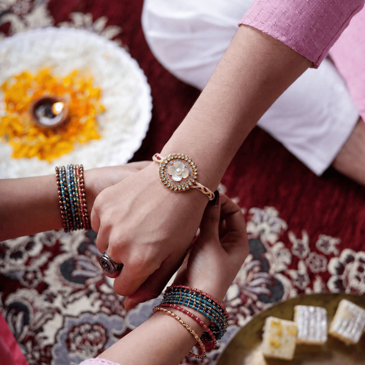 Mehar Bhaiya Bhabhi Rakhi and Lumba Set | Handmade Rakhi Gift Set – Rakhi on Brown Living™. SKU: AM-RKHSET-Mehar. Img 2.