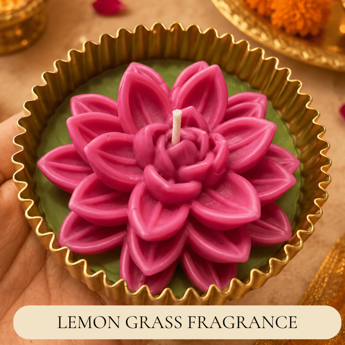 Mehfil Bloom Green & Pink Urli Flower Candle | Festive Decor – Candles & Fragrances on Brown Living™. SKU: D-459. Img 6.