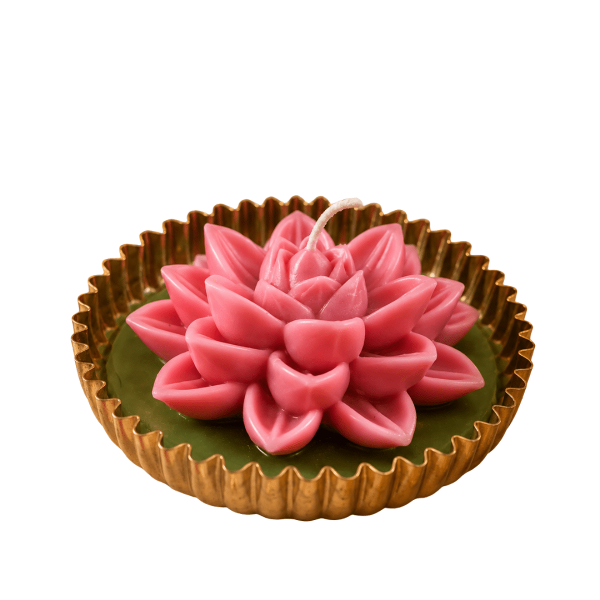 Mehfil Bloom Green & Pink Urli Flower Candle | Festive Decor – Candles & Fragrances on Brown Living™. SKU: D-459. Img 1.