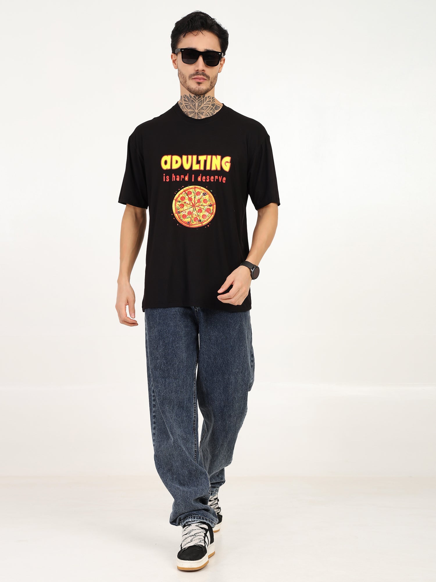 Men Oversized Bamboo T-Shirt – Soft, Breathable & Sustainable Fit – Mens T-Shirt on Brown Living™. SKU: M-ADULTING-BLK-S. Img 1.