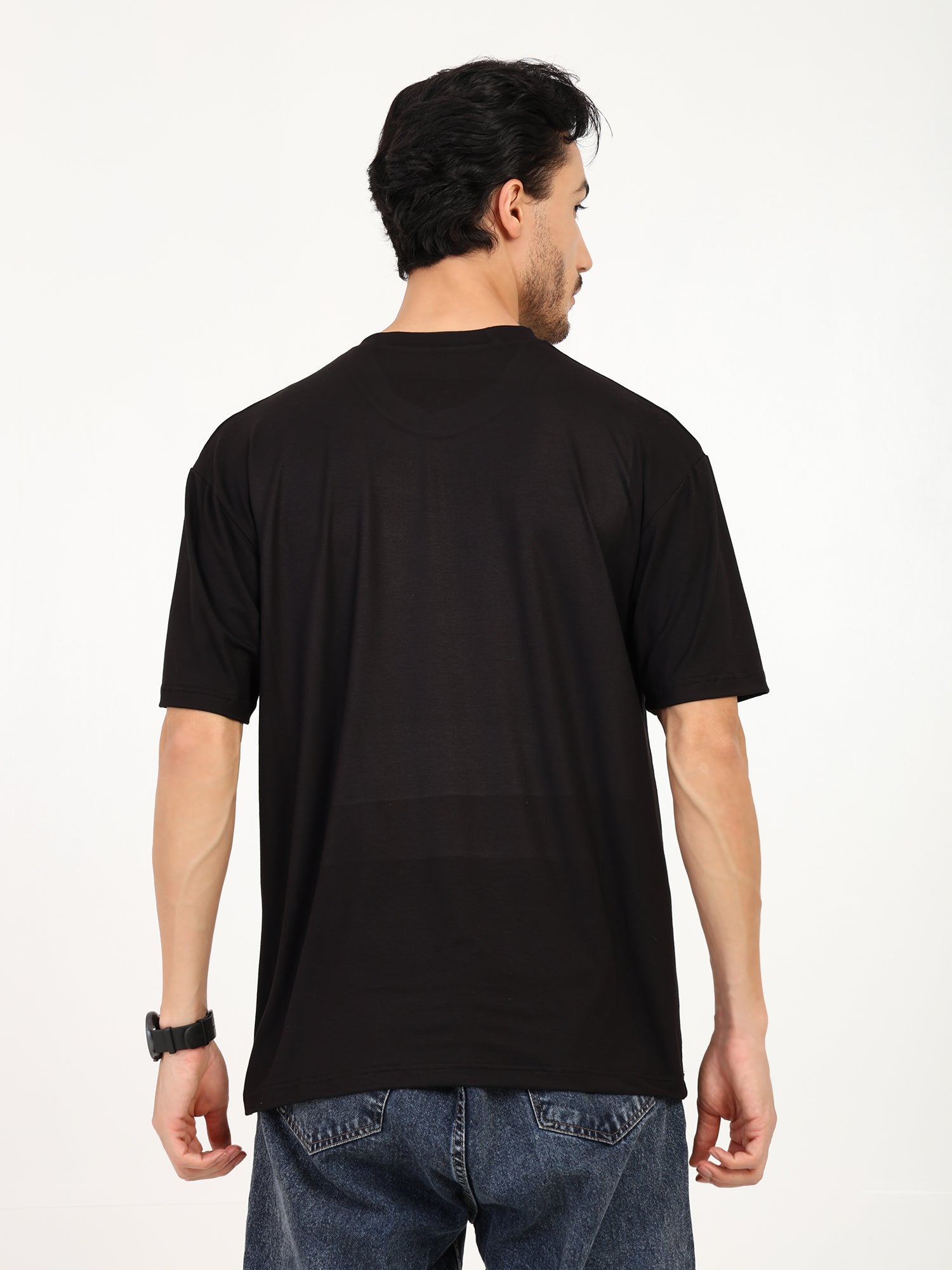 Men Oversized Bamboo T-Shirt – Soft, Breathable & Sustainable Fit – Mens T-Shirt on Brown Living™. SKU: M-PROCAFF-BLK-S. Img 7.