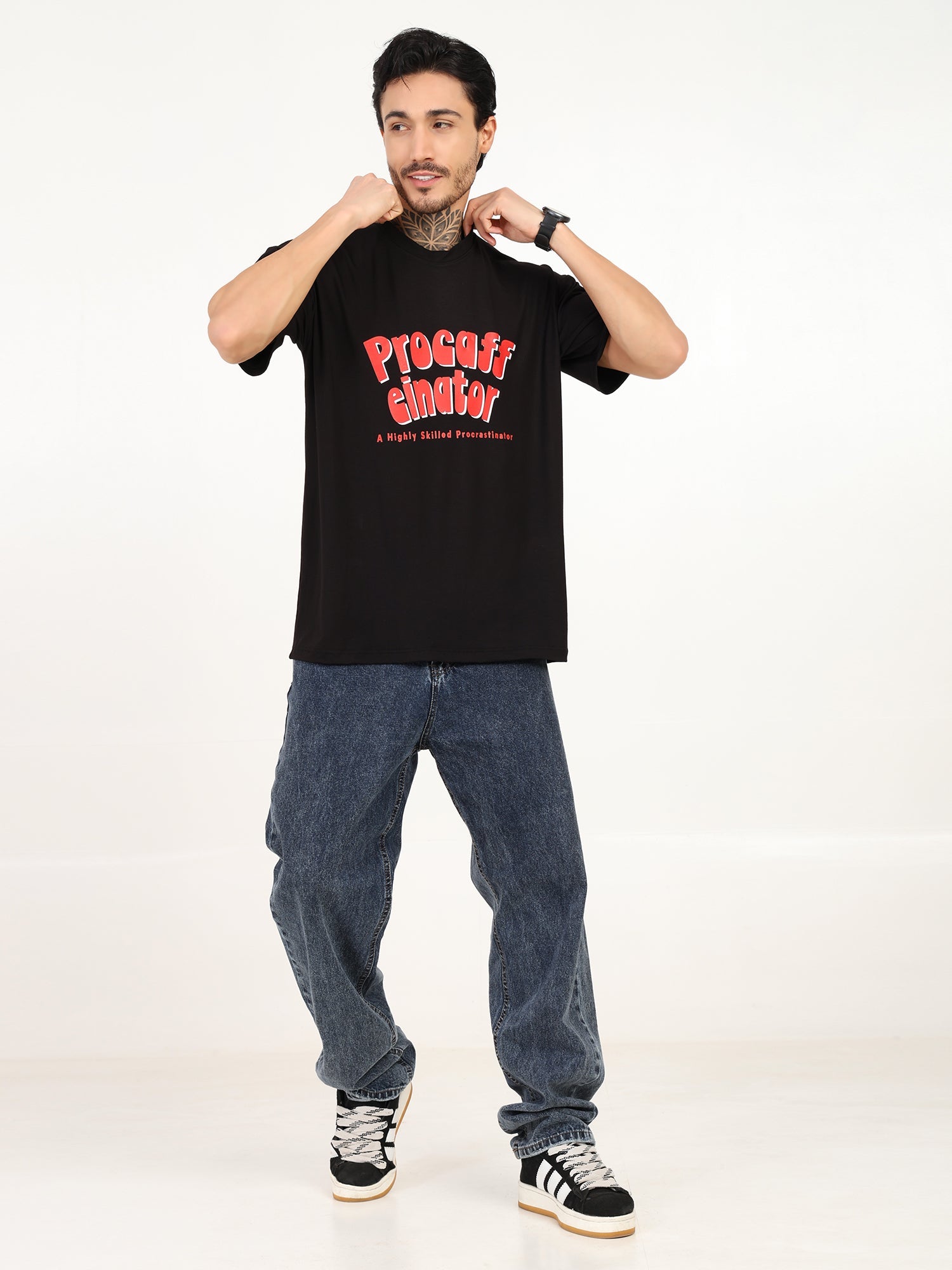 Men Oversized Bamboo T-Shirt – Soft, Breathable & Sustainable Fit – Mens T-Shirt on Brown Living™. SKU: M-PROCAFF-BLK-S. Img 9.