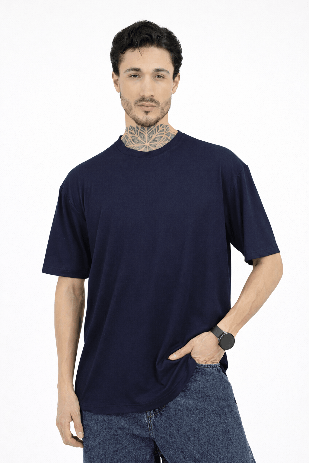 Men Oversized Plain Bamboo T-Shirt – Soft, Breathable & Sustainable – Mens T-Shirt on Brown Living™. SKU: M-PLAIN-OVERSIZ-NAVY-M. Img 21.