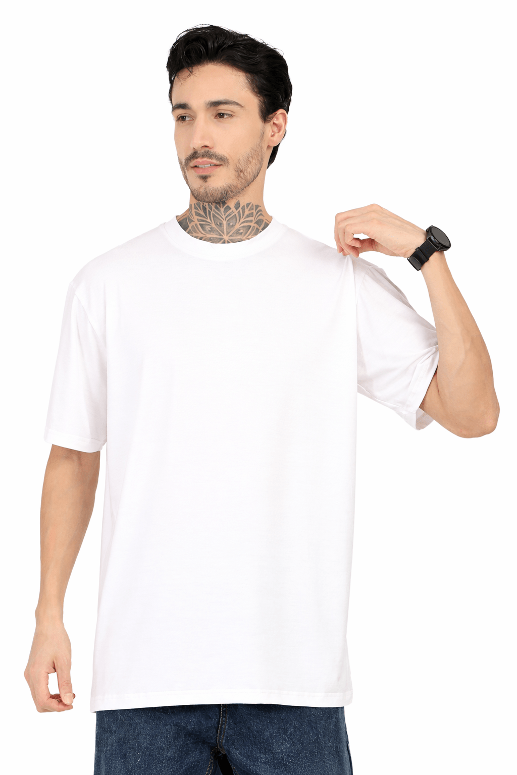 Men Oversized Plain Bamboo T-Shirt – Soft, Breathable & Sustainable – Mens T-Shirt on Brown Living™. SKU: M-PLAIN-OVERSIZ-WHIT-M. Img 10.