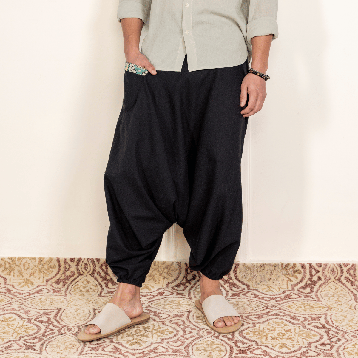 Men's Aladdin Harem Pants | Black – Mens Pants on Brown Living™. SKU: AL - HM - 15_M. Img 7.