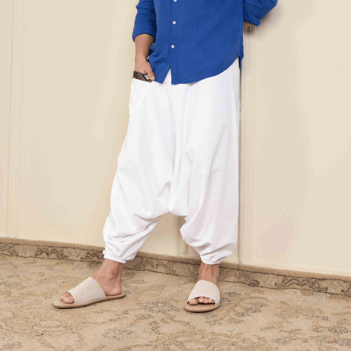 Men's Aladdin Harem Pants | White – Mens Pants on Brown Living™. SKU: AL - HM - white_M. Img 5.