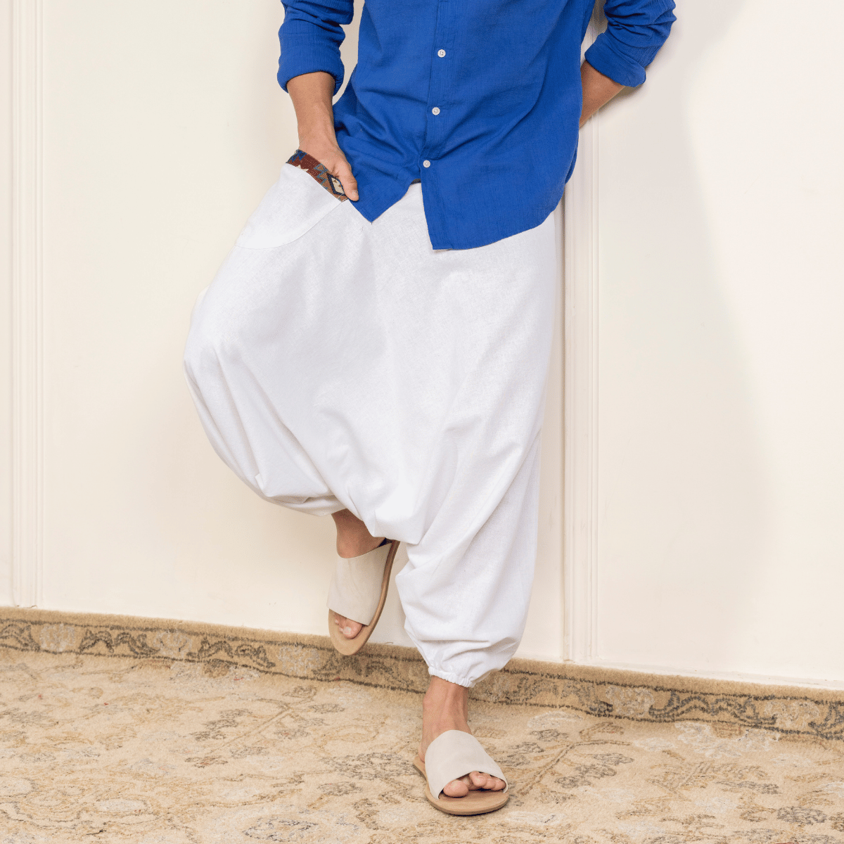 Men's Aladdin Harem Pants | White – Mens Pants on Brown Living™. SKU: AL - HM - white_M. Img 2.
