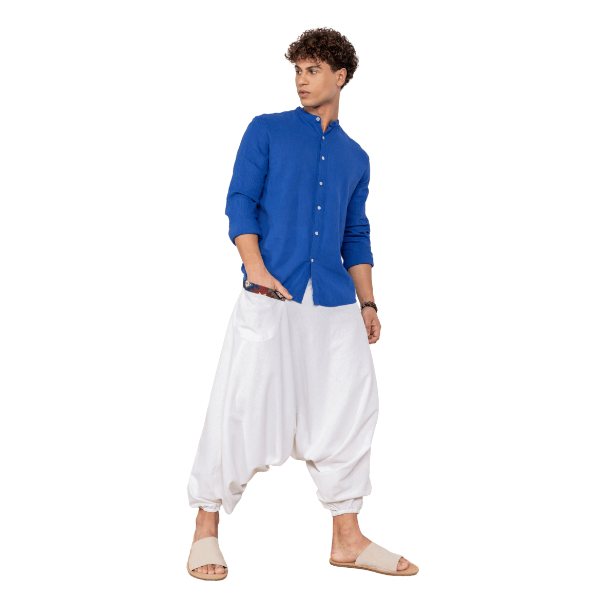 Men's Aladdin Harem Pants | White – Mens Pants on Brown Living™. SKU: AL - HM - white_M. Img 8.