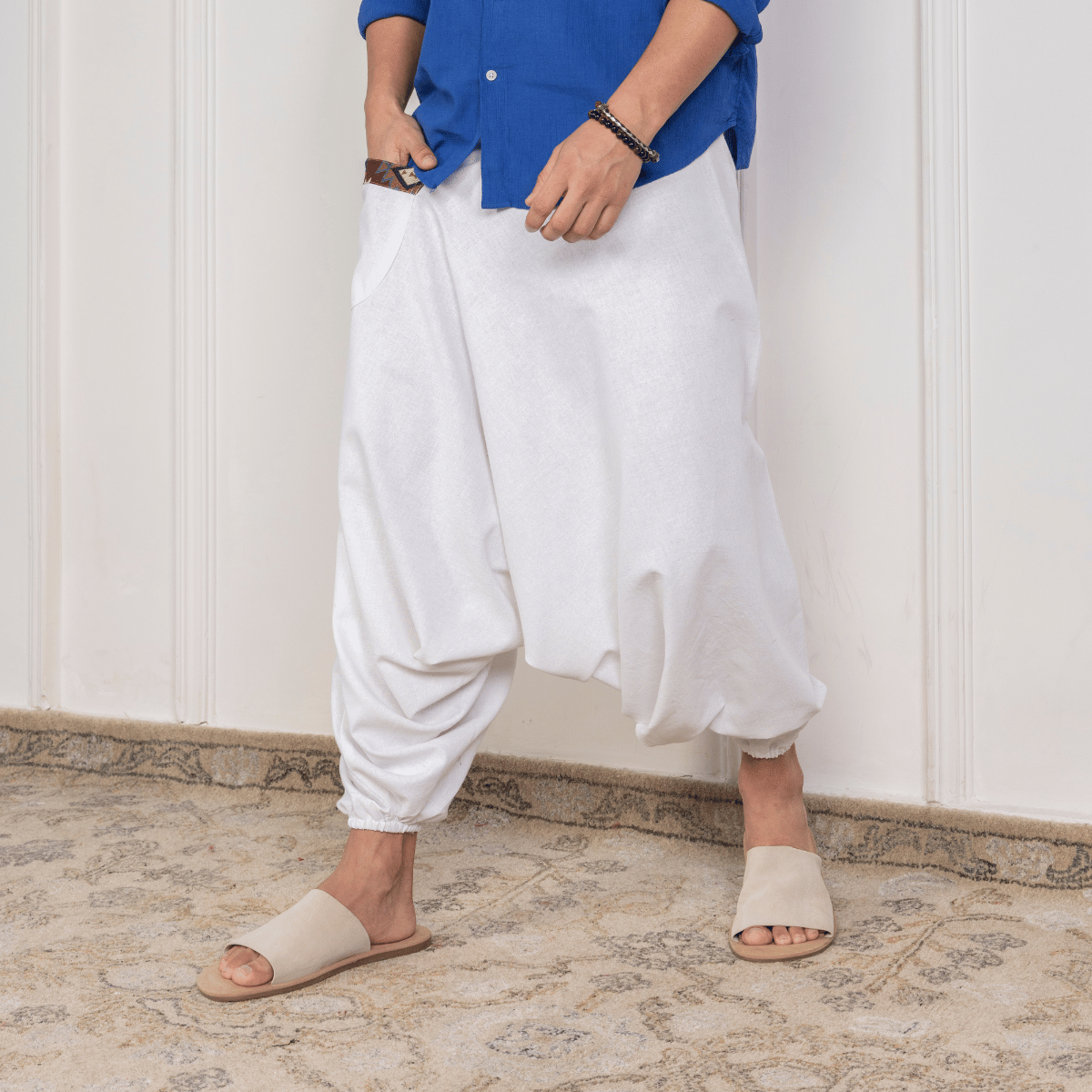 Men's Aladdin Harem Pants | White – Mens Pants on Brown Living™. SKU: AL - HM - white_M. Img 6.