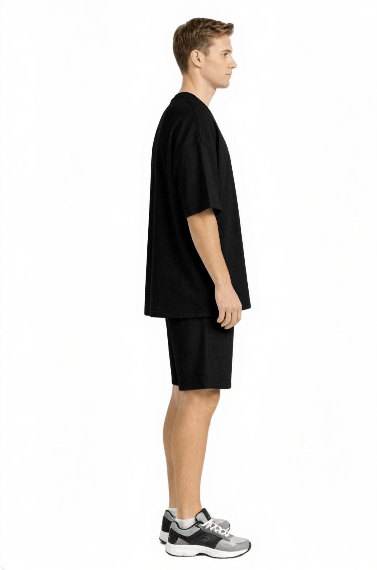 Men’s Bamboo Loungewear Set Oversize T-Shirt And Shorts Combo – Mens Co - Ord Sets on Brown Living™. SKU: M-LOUNG-SET-BLK-M. Img 3.