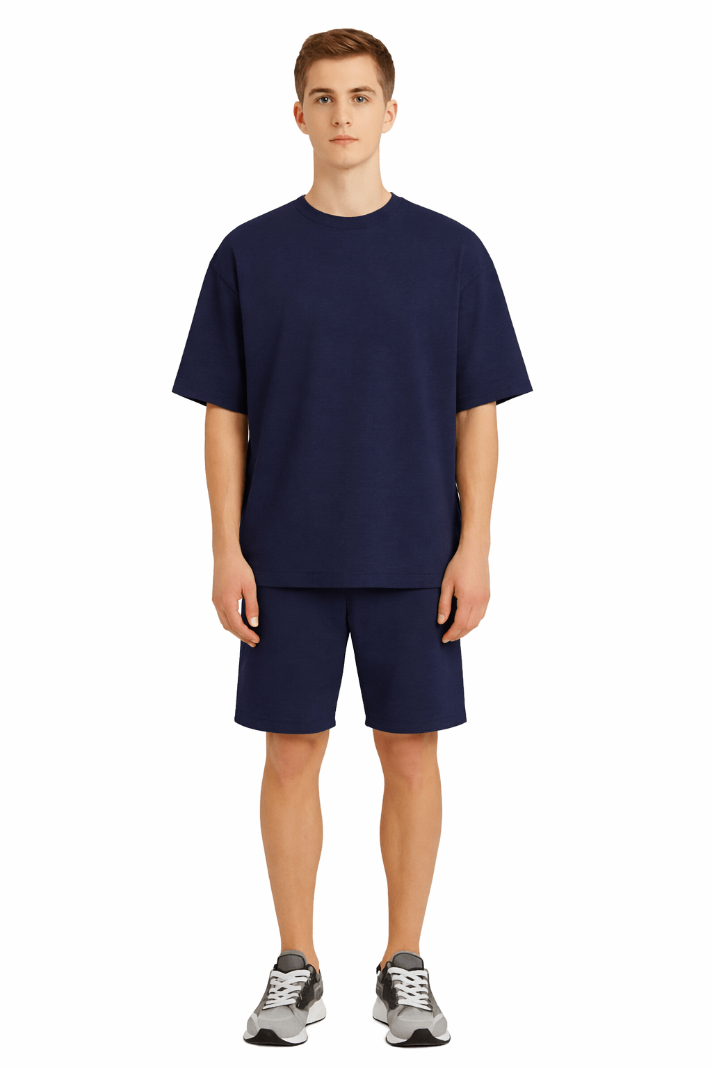 Men’s Bamboo Loungewear Set Oversize T-Shirt And Shorts Combo – Mens Co - Ord Sets on Brown Living™. SKU: M-LOUNG-SET-NAVY-M. Img 15.